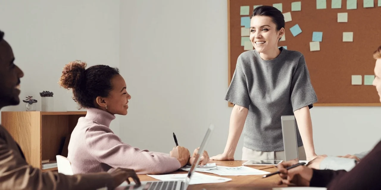 Teaching child in classroom.