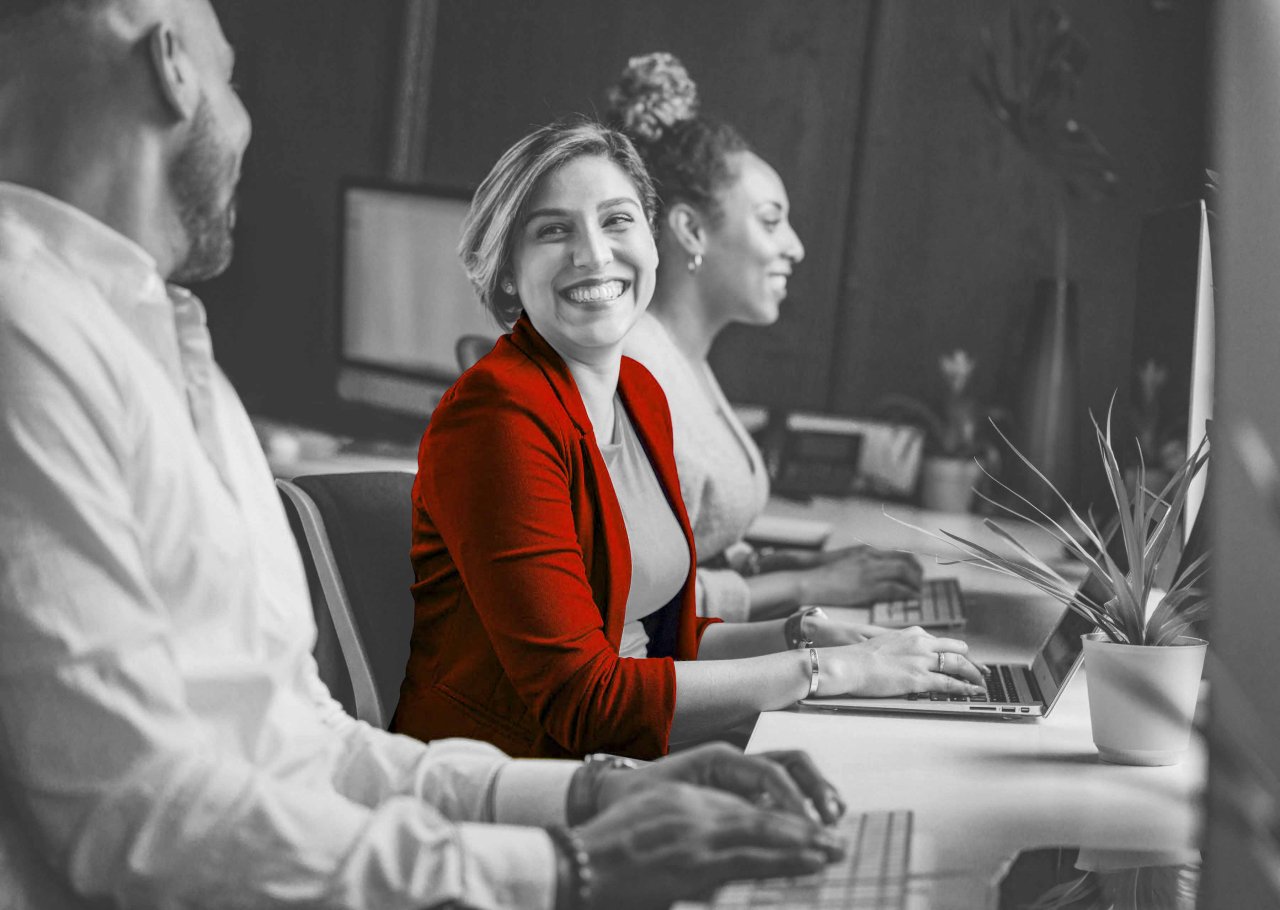 Working on computer.