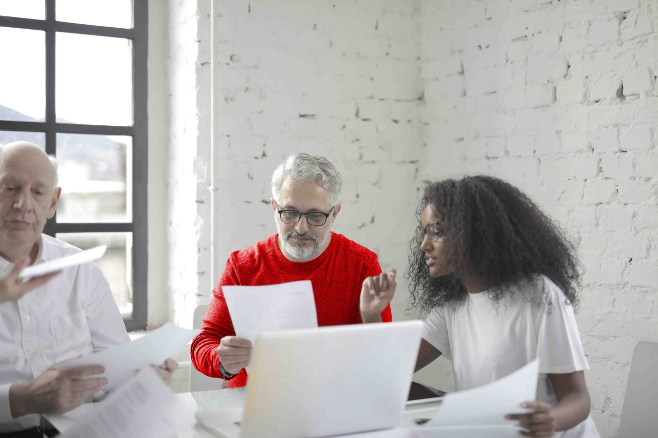 Group reading documents.